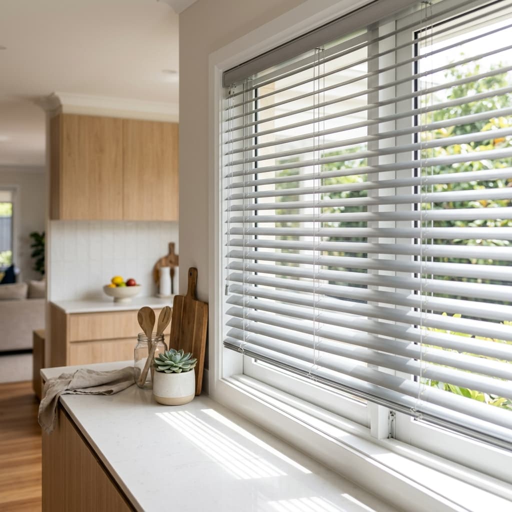 Aluminium venetian blinds in a Fremantle warehouse loft