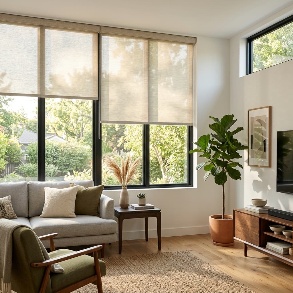 Motorised sunscreen blinds in Applecross new build